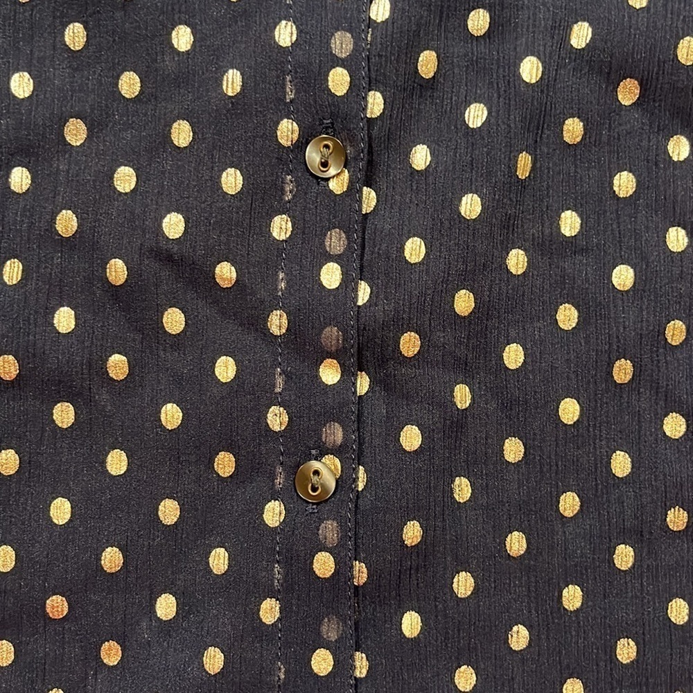 Aerie Navy & Gold Polka Dot Blouse Top Sheer Button Up Size XL EUC Collared - Picture 5 of 13